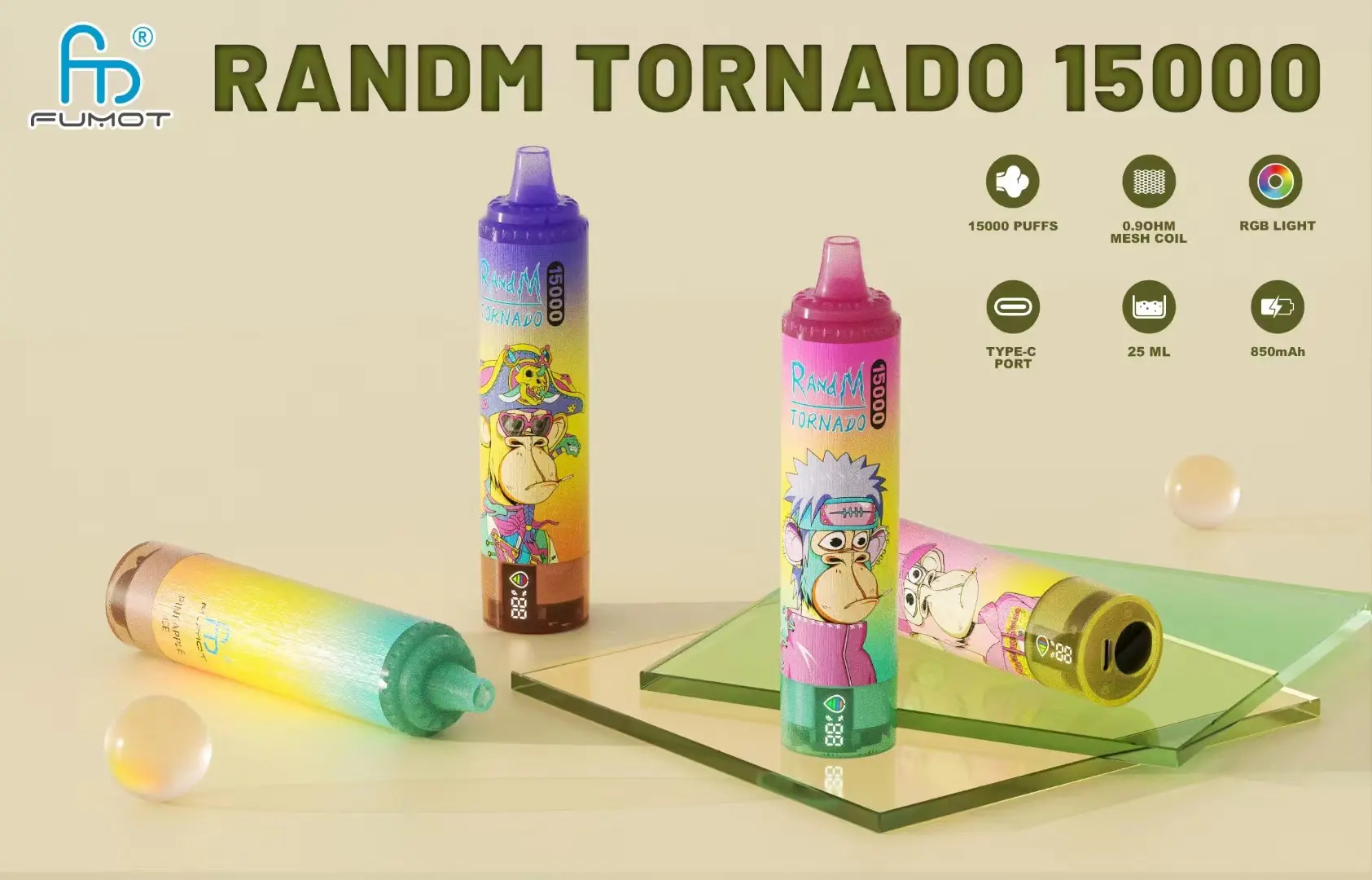 FUMOT RANDM TORNADO 15000 VIENREIZLIETOJAMS VAPE IERĪCE Vairumtirdzniecība 15k Vape