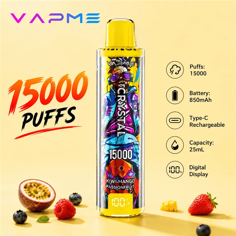 VAPME CRYSTAL 15000 15K Pufov RGB Svetelný Jednorazový Vaporizér